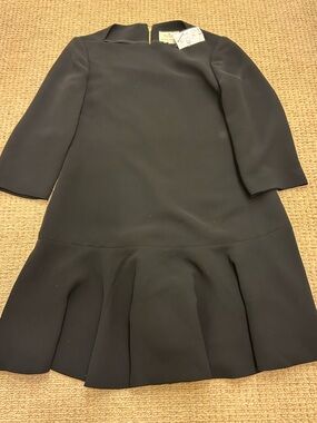 New Kate Spade Crepe Flounce Dress Black Long Sleeves Lined Zipper Back NWT Sz 2